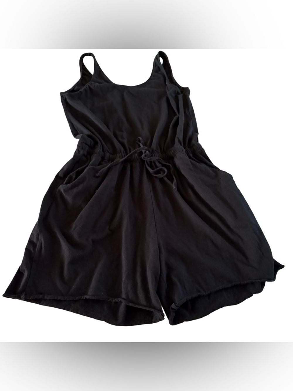 PACT Organic Cotton Black Tie Waist Romper Pockets Casual Minimalist - Size L - Picture 2 of 8